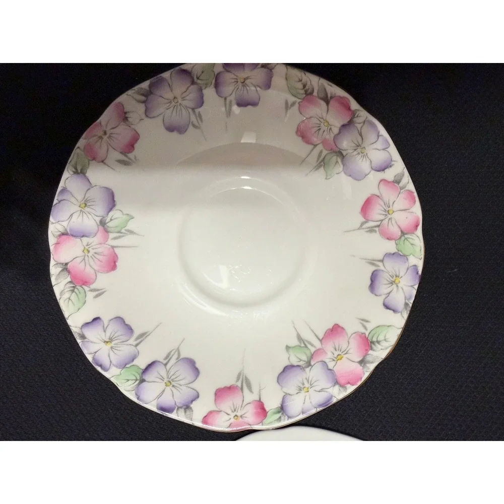 Paragon Fine Bone China Saucers Set 7 Pink Purple Floral A1806 England Vintage